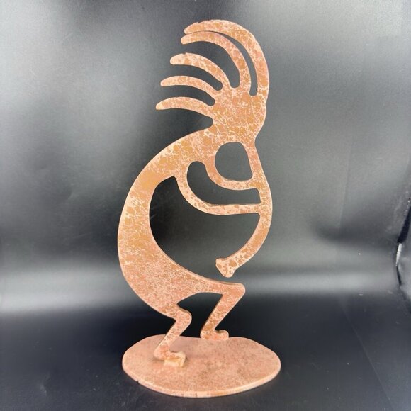 Kokopelli Tall Figurine Metal Art Statue Painted Brown Pink Primitive Style VTG - Picture 11 of 11